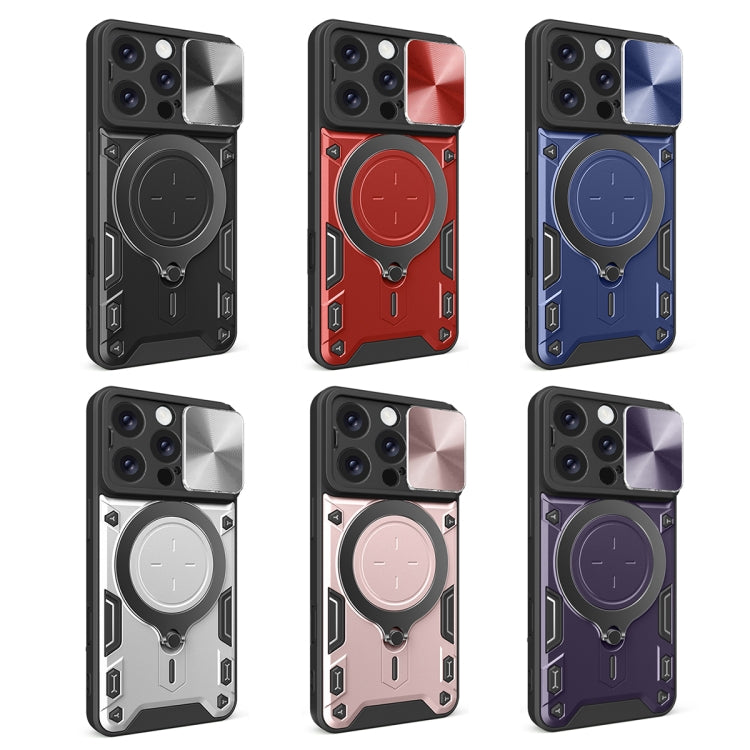 For iPhone 16 Pro CD Texture Sliding Camshield Magnetic Holder Phone Case(Purple) - iPhone 16 Pro Cases by buy2fix | Online Shopping UK | buy2fix