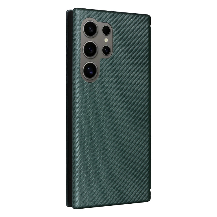 For Samsung Galaxy S24 Ultra 5G Carbon Fiber Texture Flip Leather Phone Case(Green) - Galaxy S24 Ultra 5G Cases by buy2fix | Online Shopping UK | buy2fix