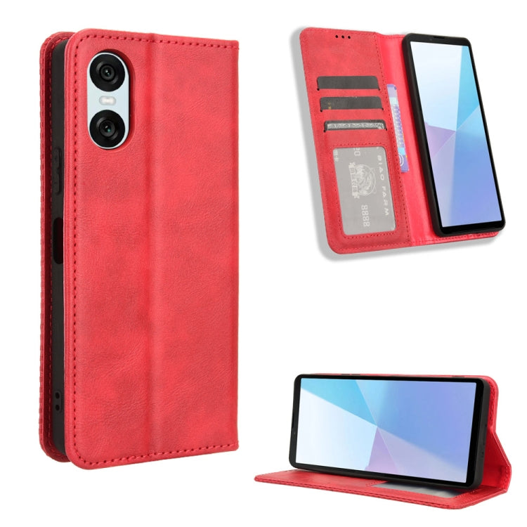 For Sony Xperia 10 VI 2024 Magnetic Buckle Retro Texture Leather Phone Case(Red) - Sony Cases by buy2fix | Online Shopping UK | buy2fix