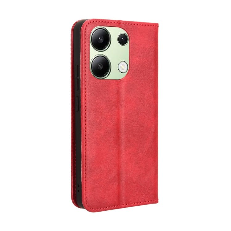 For Xiaomi Redmi Note 13 4G Magnetic Buckle Retro Texture Leather Phone Case(Red) - Note 13 Cases by buy2fix | Online Shopping UK | buy2fix