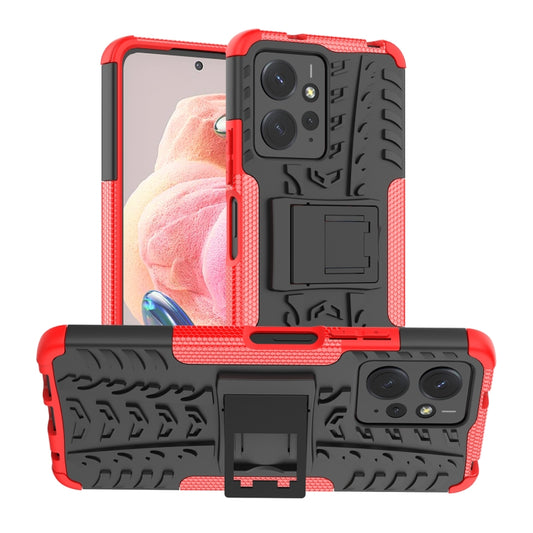 For Xiaomi Redmi Note 12 4G Global Tire Texture TPU + PC Phone Case with Holder(Red) - Xiaomi Cases by buy2fix | Online Shopping UK | buy2fix