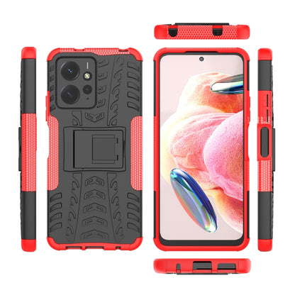 For Xiaomi Redmi Note 12 4G Global Tire Texture TPU + PC Phone Case with Holder(Red) - Xiaomi Cases by buy2fix | Online Shopping UK | buy2fix