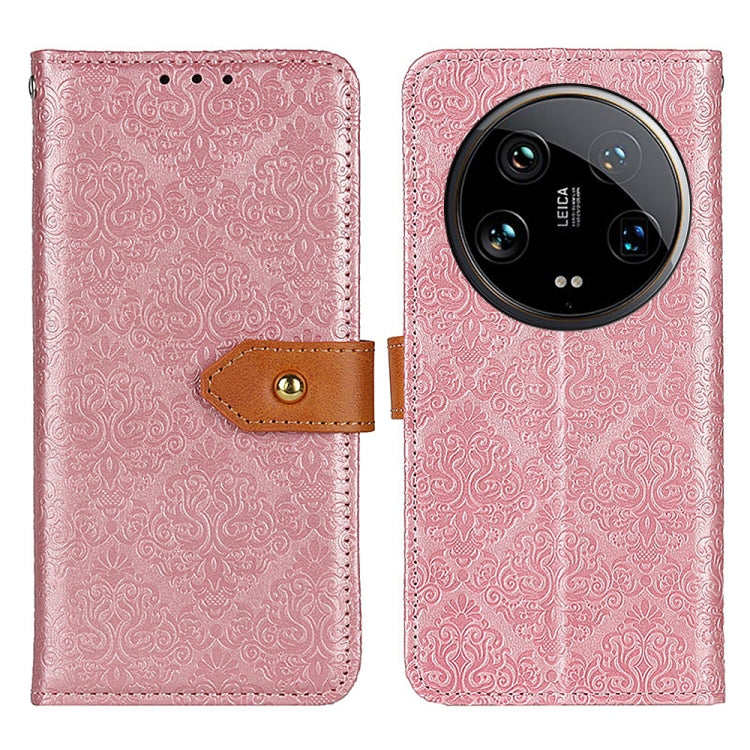 For Xiaomi 14 Ultra European Floral Embossed Leather Phone Case(Pink) - 14 Ultra Cases by buy2fix | Online Shopping UK | buy2fix