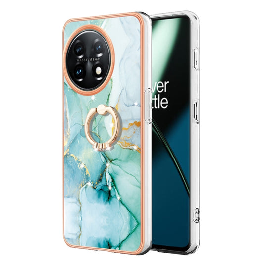 For OnePlus 11 Electroplating Marble IMD TPU Phone Case with Ring Holder(Green 003) - OnePlus Cases by buy2fix | Online Shopping UK | buy2fix