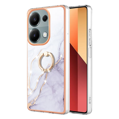 For Xiaomi Redmi Note 13 Pro 4G/Poco M6 Pro 4G Electroplating Marble IMD TPU Phone Case with Ring Holder(White 006) - Note 13 Pro Cases by buy2fix | Online Shopping UK | buy2fix