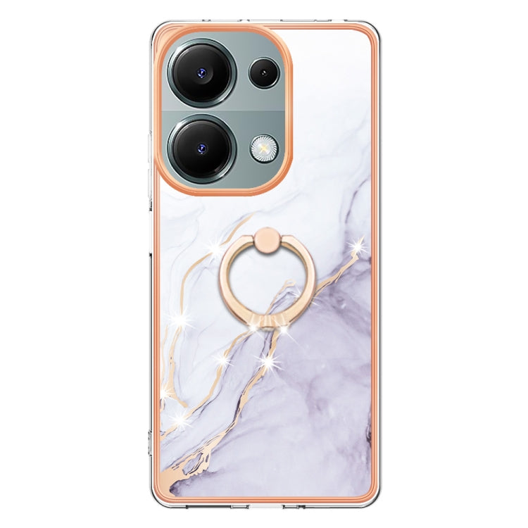 For Xiaomi Redmi Note 13 Pro 4G/Poco M6 Pro 4G Electroplating Marble IMD TPU Phone Case with Ring Holder(White 006) - Note 13 Pro Cases by buy2fix | Online Shopping UK | buy2fix