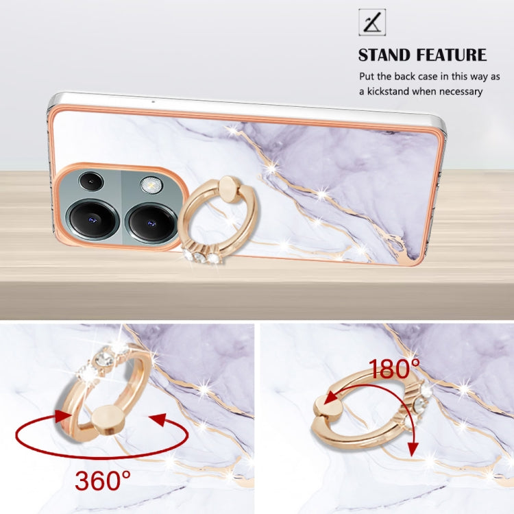 For Xiaomi Redmi Note 13 Pro 4G/Poco M6 Pro 4G Electroplating Marble IMD TPU Phone Case with Ring Holder(White 006) - Note 13 Pro Cases by buy2fix | Online Shopping UK | buy2fix