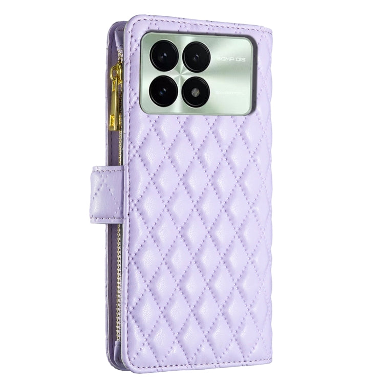 For Xiaomi Redmi K70 / K70 Pro Diamond Lattice Zipper Wallet Leather Flip Phone Case(Purple) - K70 Pro Cases by buy2fix | Online Shopping UK | buy2fix