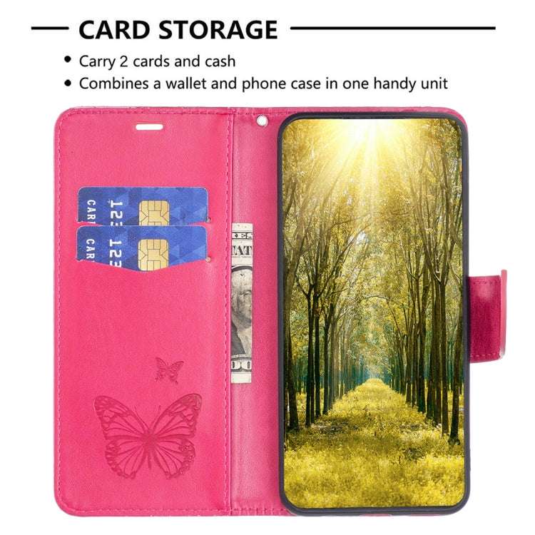For Xiaomi Redmi Note 13 4G Global Two Butterflies Embossing Leather Phone Case(Rose Red) - Note 13 Cases by buy2fix | Online Shopping UK | buy2fix