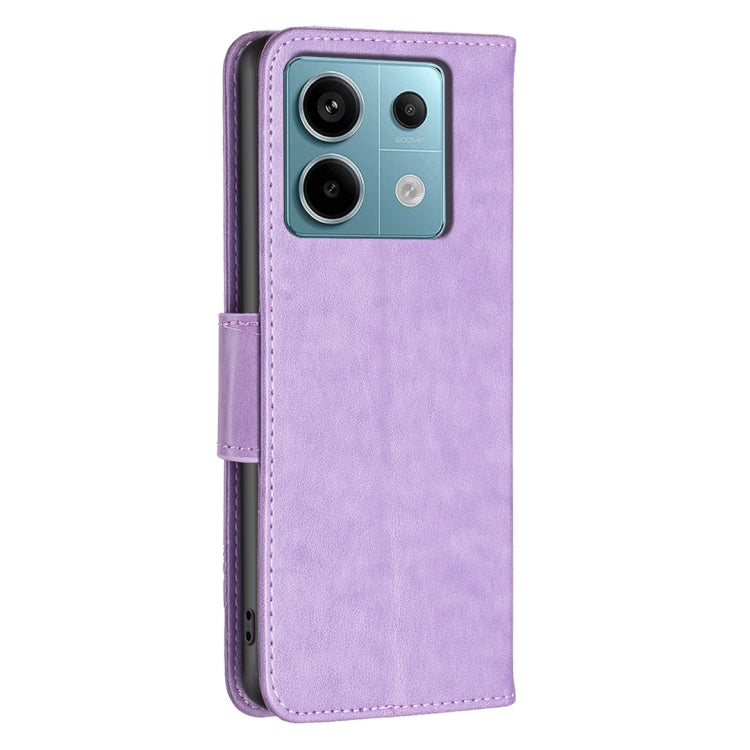 For Xiaomi Poco M6 Pro 4G Two Butterflies Embossing Leather Phone Case(Purple) - Xiaomi Cases by buy2fix | Online Shopping UK | buy2fix