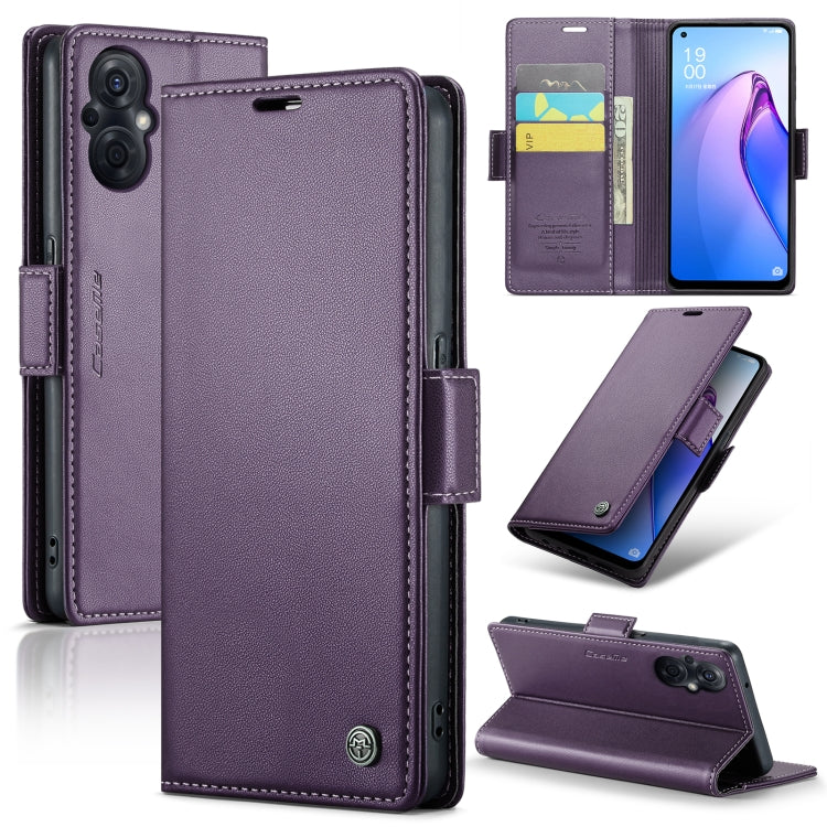 For OPPO Reno8 Lite Global CaseMe 023 Butterfly Buckle Litchi Texture RFID Anti-theft Leather Phone Case(Pearly Purple) - OPPO Cases by CaseMe | Online Shopping UK | buy2fix