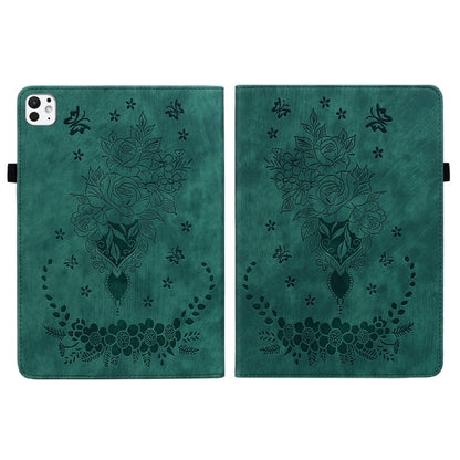 For iPad Pro 11 2024 Butterfly Rose Embossed Leather Smart Tablet Case(Green) - iPad Pro 11 2024 Cases by buy2fix | Online Shopping UK | buy2fix