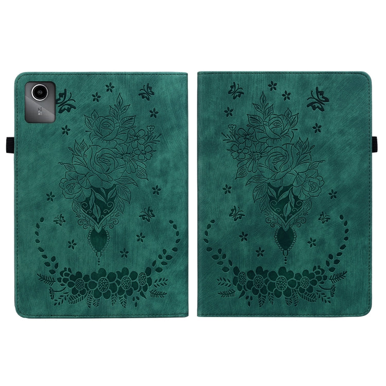 For Lenovo Tab M11/Xiaoxin Pad 11 2024 Butterfly Rose Embossed Leather Tablet Case(Green) - Lenovo by buy2fix | Online Shopping UK | buy2fix