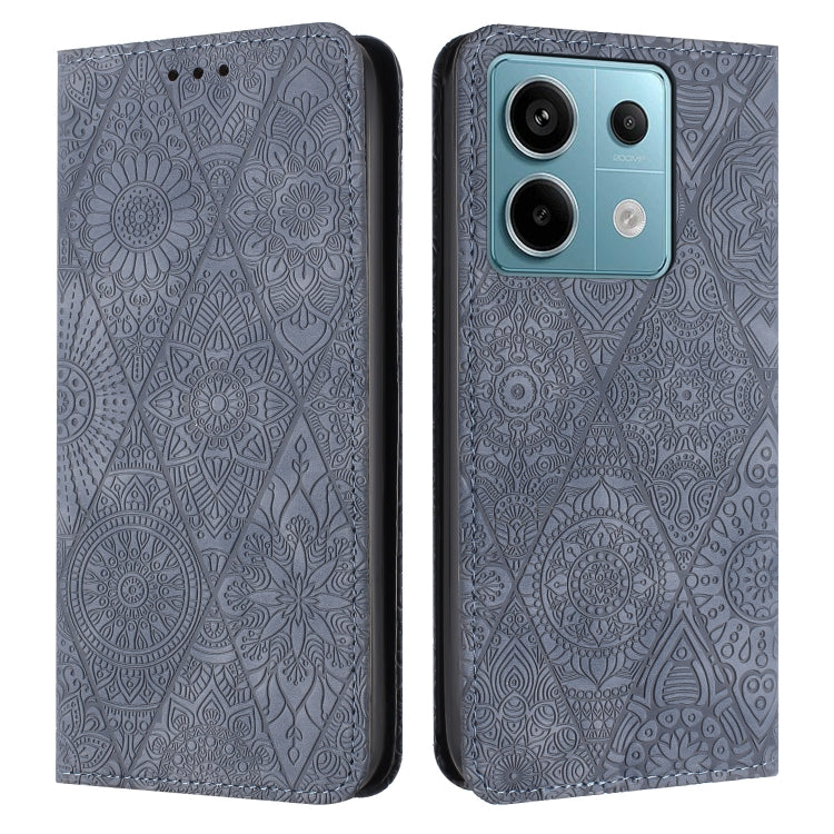 For Xiaomi Redmi Note 13 Pro 5G Ethnic Embossed Adsorption Leather Phone Case(Grey) - Note 13 Pro Cases by buy2fix | Online Shopping UK | buy2fix