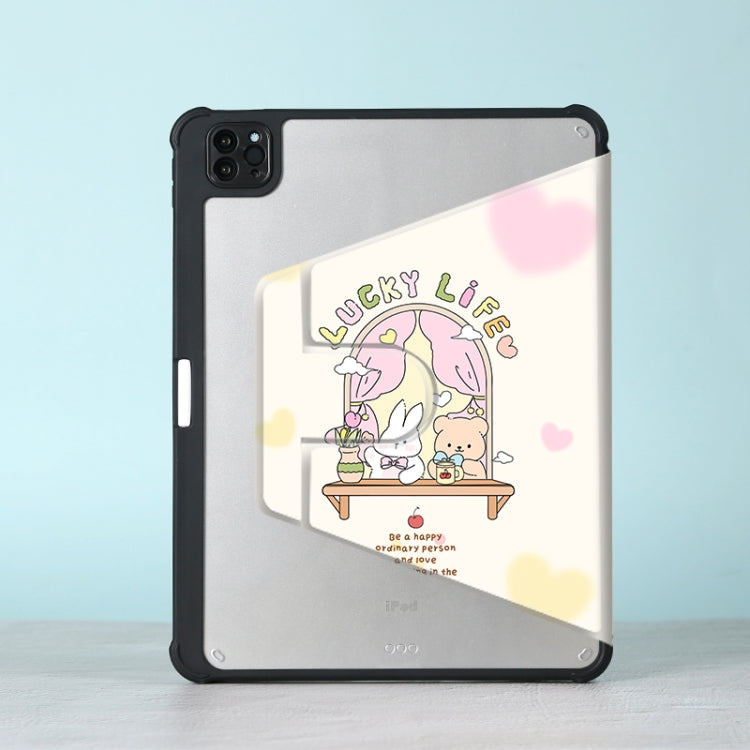 For iPad Air 11 2024 / iPad Pro 11 3-Fold 360 Rotation Painted Leather Smart Tablet Case(Bear Bunny) - iPad Pro 11 (2022/2021) Cases by buy2fix | Online Shopping UK | buy2fix