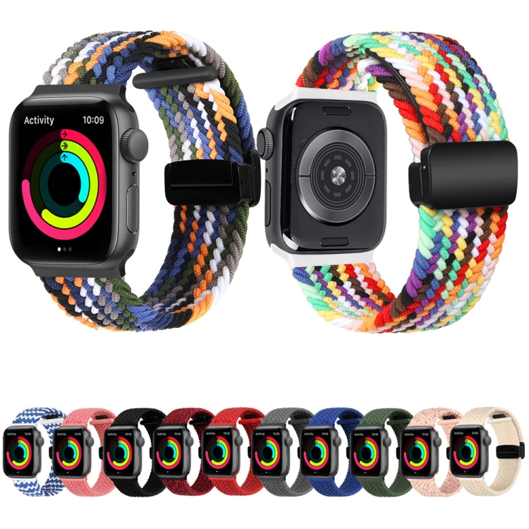 Magnetic Fold Clasp Woven Watch Band For Apple Watch 7 45mm(Rainbow Color) - Watch Bands by buy2fix | Online Shopping UK | buy2fix