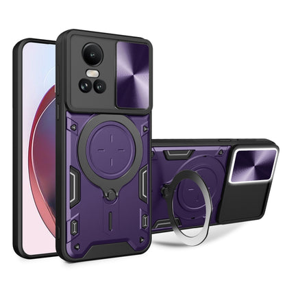 For OPPO Reno10 5G Global CD Texture Sliding Camshield Magnetic Holder Phone Case(Purple) - OPPO Cases by buy2fix | Online Shopping UK | buy2fix