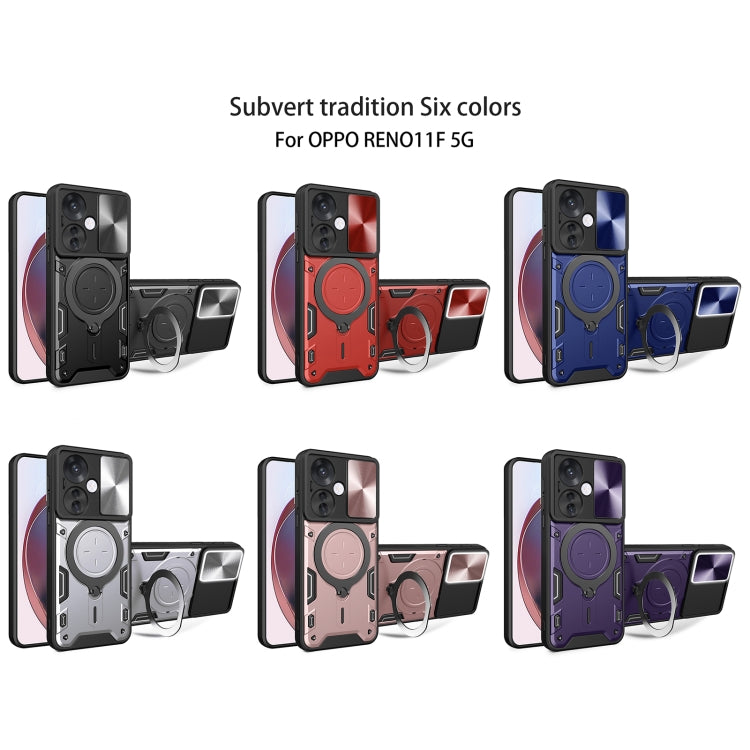 For OPPO Reno11 F 5G Global CD Texture Sliding Camshield Magnetic Holder Phone Case(Black) - Reno11 F Cases by buy2fix | Online Shopping UK | buy2fix