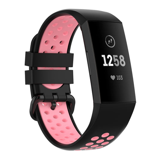 For Fitbit Charge 4 / Charge 3 / Charge 3 SE Watch Button Two Colors Silicone Replacement Strap Watchband(Black Pink) - Watch Bands by buy2fix | Online Shopping UK | buy2fix