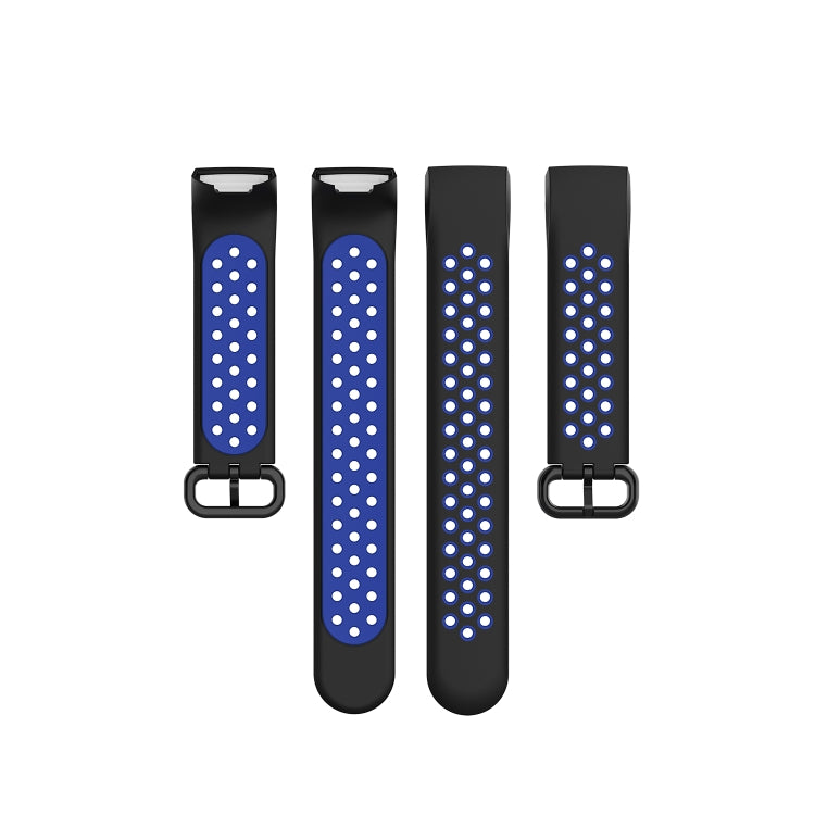 For Fitbit Charge 4 / Charge 3 / Charge 3 SE Watch Button Two Colors Silicone Replacement Strap Watchband(Black Blue) - Watch Bands by buy2fix | Online Shopping UK | buy2fix