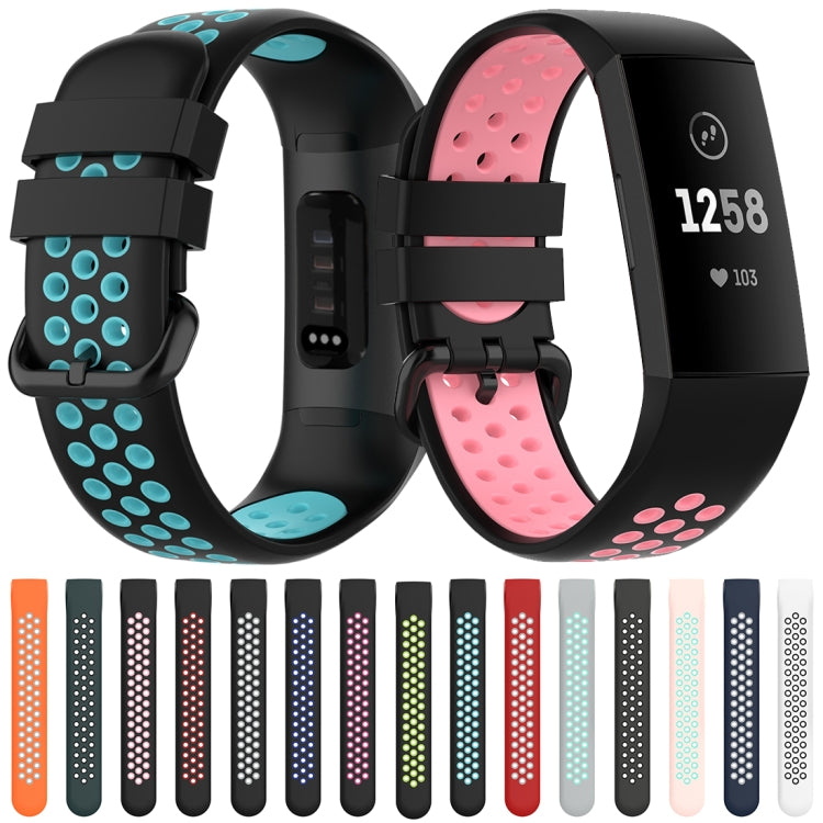 For Fitbit Charge 4 / Charge 3 / Charge 3 SE Watch Button Two Colors Silicone Replacement Strap Watchband(Black Teal) - Watch Bands by buy2fix | Online Shopping UK | buy2fix