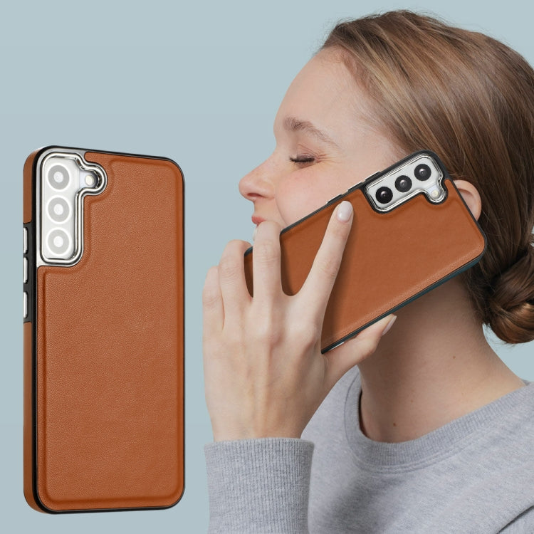 For Samsung Galaxy S23+ Leather Texture Full Coverage Phone Case(Brown) - Galaxy S23+ 5G Cases by buy2fix | Online Shopping UK | buy2fix
