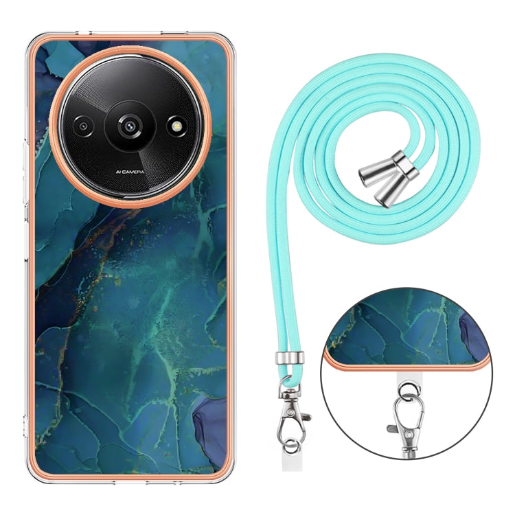 For Xiaomi Redmi A3 Electroplating Marble Dual-side IMD Phone Case with Lanyard(Green 017) - Xiaomi Cases by buy2fix | Online Shopping UK | buy2fix