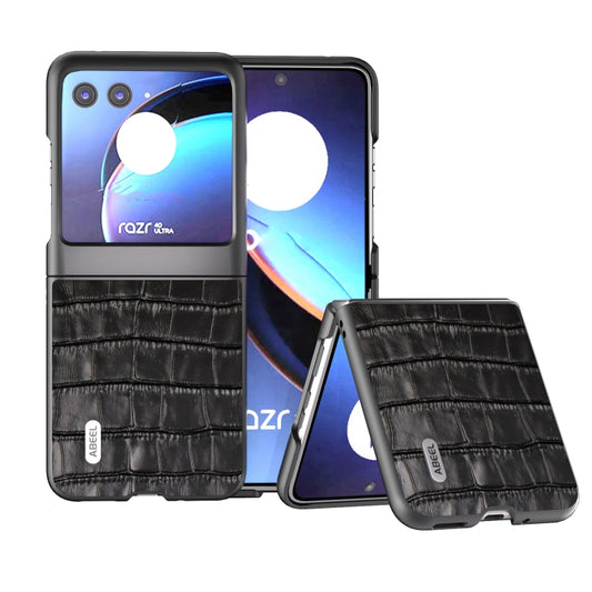 For Motorola Razr 40 Ultra ABEEL Crocodile Texture Genuine Leather Phone Case(Black) - Motorola Cases by buy2fix | Online Shopping UK | buy2fix