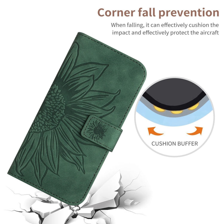 For iPhone 16 Pro Max Skin Feel Sun Flower Embossed Flip Leather Phone Case with Lanyard(Green) - iPhone 16 Pro Max Cases by buy2fix | Online Shopping UK | buy2fix