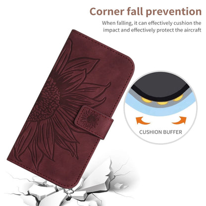 For iPhone 16 Pro Skin Feel Sun Flower Embossed Flip Leather Phone Case with Lanyard(Wine Red) - iPhone 16 Pro Cases by buy2fix | Online Shopping UK | buy2fix