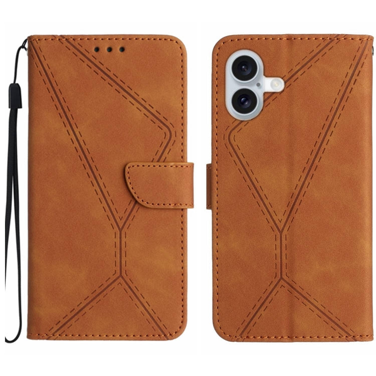 For iPhone 16 Stitching Embossed Leather Phone Case(Brown) - iPhone 16 Cases by buy2fix | Online Shopping UK | buy2fix