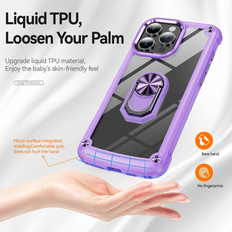 For iPhone 16 Pro TPU + PC Lens Protection Phone Case with Ring Holder(Purple) - iPhone 16 Pro Cases by buy2fix | Online Shopping UK | buy2fix