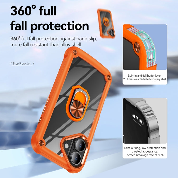 For iPhone 16 TPU + PC Lens Protection Phone Case with Ring Holder(Orange) - iPhone 16 Cases by buy2fix | Online Shopping UK | buy2fix