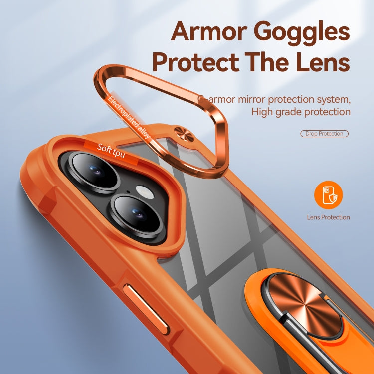 For iPhone 16 TPU + PC Lens Protection Phone Case with Ring Holder(Orange) - iPhone 16 Cases by buy2fix | Online Shopping UK | buy2fix