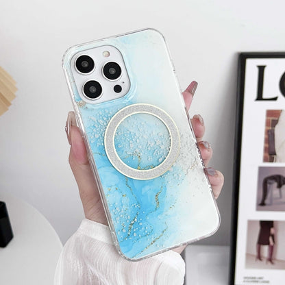 For iPhone 15 Plus Dual-side IMD Marble Magsafe Phone Case(Sky Blue) - iPhone 15 Plus Cases by buy2fix | Online Shopping UK | buy2fix