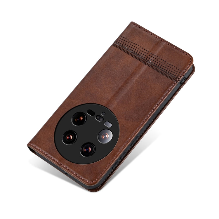 For Xiaomi 14 Ultra AZNS Magnetic Calf Texture Flip Leather Phone Case(Dark Brown) - 14 Ultra Cases by AZNS | Online Shopping UK | buy2fix