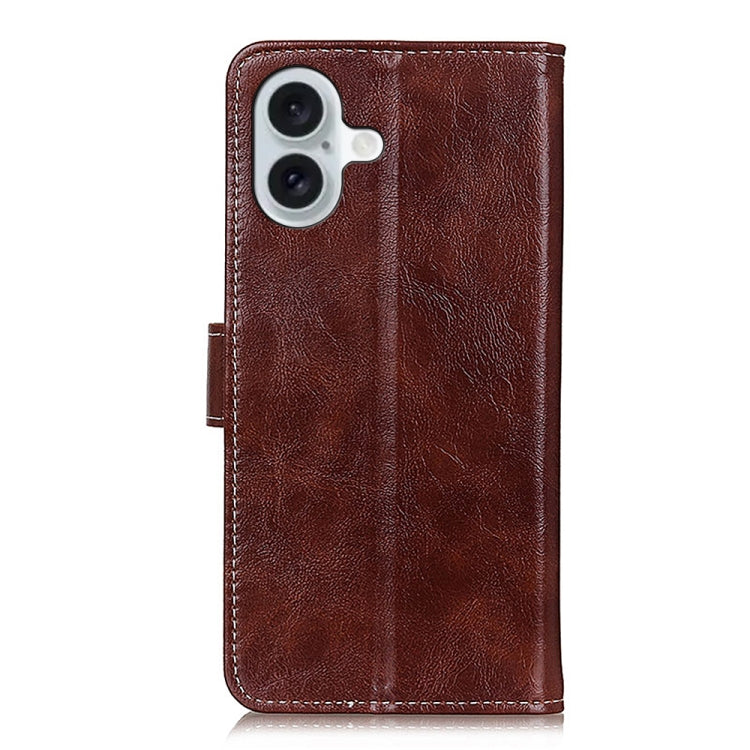 For iPhone 16 Plus Retro Crazy Horse Texture Horizontal Flip Leather Phone Case(Brown) - iPhone 16 Plus Cases by buy2fix | Online Shopping UK | buy2fix