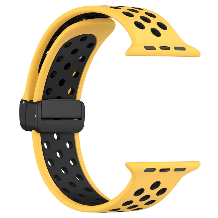 For Apple Watch SE 2022 40mm Magnetic Buckle Silicone Watch Band(Yellow Black) - Watch Bands by buy2fix | Online Shopping UK | buy2fix