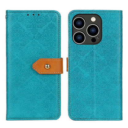 For iPhone 16 Pro European Floral Embossed Leather Phone Case(Blue) - iPhone 16 Pro Cases by buy2fix | Online Shopping UK | buy2fix