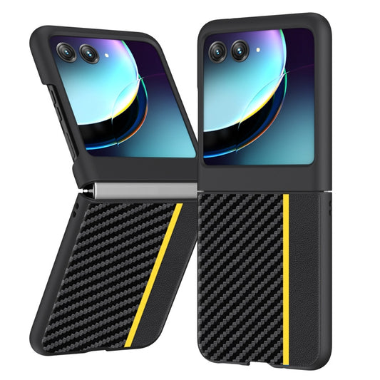 For Motorola Razr 40 Ultra Ultra-thin Carbon Fiber Texture Printing Phone Case(Black Yellow) - Motorola Cases by buy2fix | Online Shopping UK | buy2fix