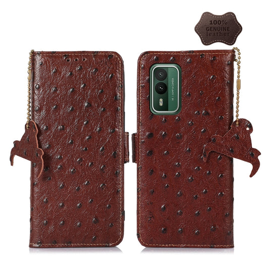 For Nokia XR21 Ostrich Pattern Genuine Leather RFID Phone Case(Coffee) - Nokia Cases by buy2fix | Online Shopping UK | buy2fix