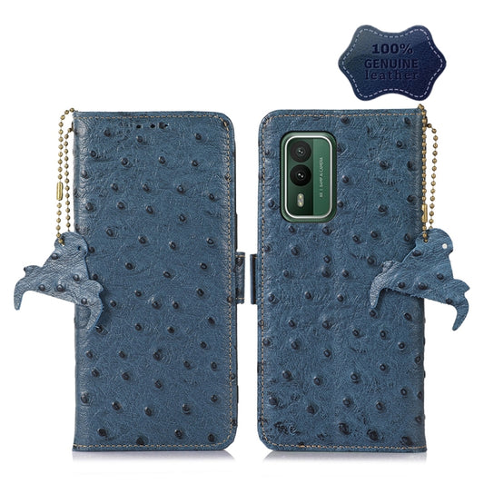 For Nokia XR21 Ostrich Pattern Genuine Leather RFID Phone Case(Blue) - Nokia Cases by buy2fix | Online Shopping UK | buy2fix