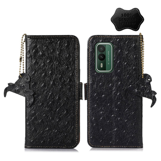 For Nokia XR21 Ostrich Pattern Genuine Leather RFID Phone Case(Black) - Nokia Cases by buy2fix | Online Shopping UK | buy2fix