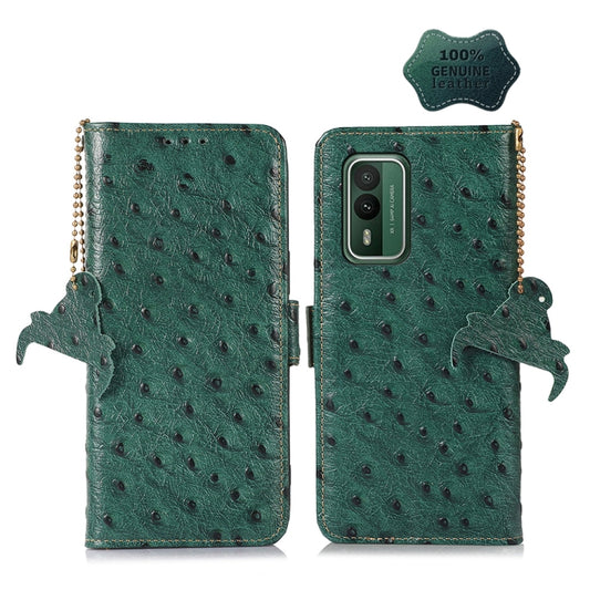 For Nokia XR21 Ostrich Pattern Genuine Leather RFID Phone Case(Green) - Nokia Cases by buy2fix | Online Shopping UK | buy2fix