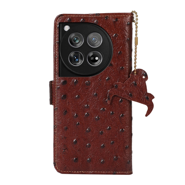 For OnePlus 12 Ostrich Pattern Genuine Leather RFID Phone Case(Coffee) - OnePlus Cases by buy2fix | Online Shopping UK | buy2fix