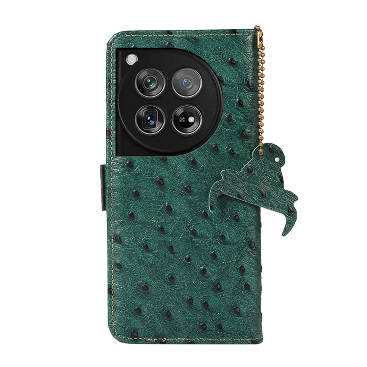 For OnePlus 12 Ostrich Pattern Genuine Leather RFID Phone Case(Green) - OnePlus Cases by buy2fix | Online Shopping UK | buy2fix