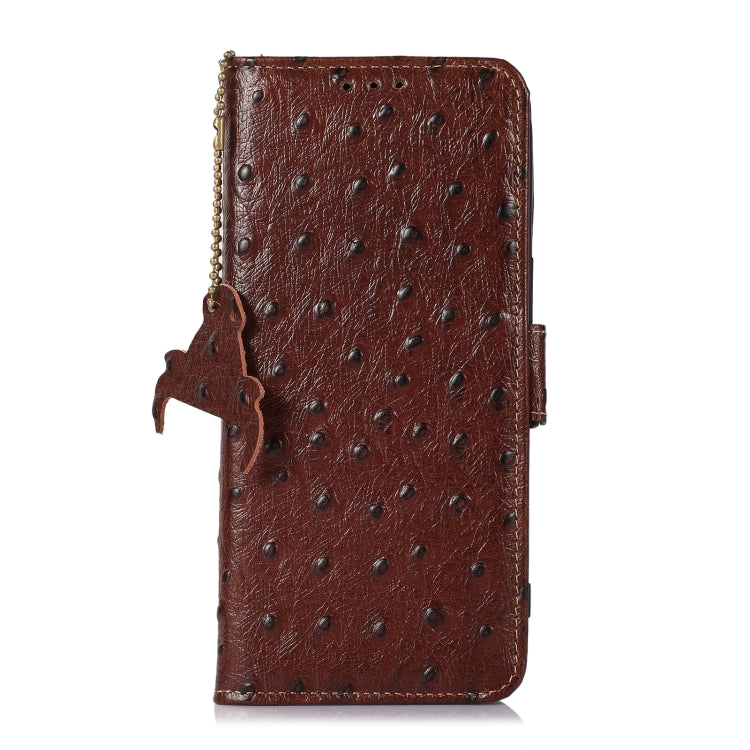 For OnePlus 13 Ostrich Pattern Genuine Leather RFID Phone Case(Coffee) - OnePlus Cases by buy2fix | Online Shopping UK | buy2fix