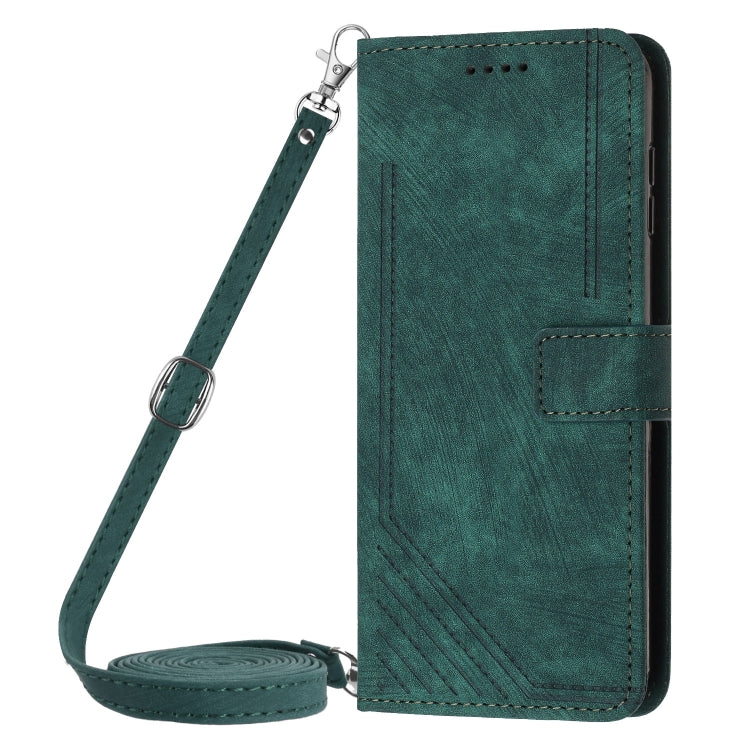 For Xiaomi Redmi K70 / K70 Pro Skin Feel Stripe Pattern Leather Phone Case with Long Lanyard(Green) - K70 Pro Cases by buy2fix | Online Shopping UK | buy2fix