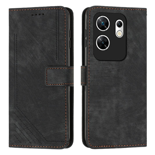 For Infinix Zero 30 4G Skin Feel Stripe Pattern Leather Phone Case with Lanyard(Black) - Infinix Cases by buy2fix | Online Shopping UK | buy2fix