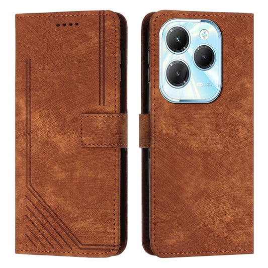 For Infinix Hot 40 / 40 Pro Skin Feel Stripe Pattern Leather Phone Case with Lanyard(Brown) - Infinix Cases by buy2fix | Online Shopping UK | buy2fix